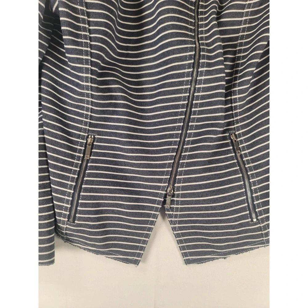 Lafayette 148 New York Striped Moto Jacket Size‎ 10 Asym Zip Raw Hem